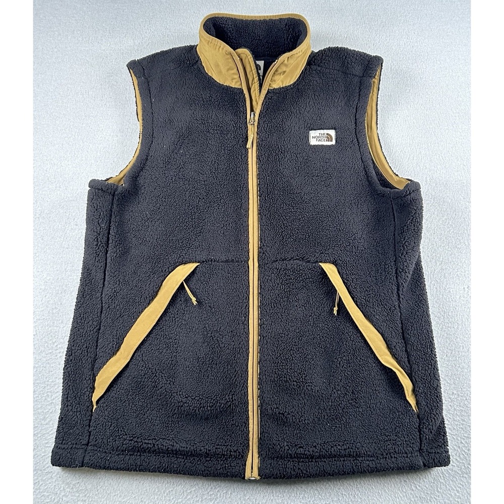 The North Face Sherpa Campshire Vest Men's MEDIUM Navy/Tan Full Zip